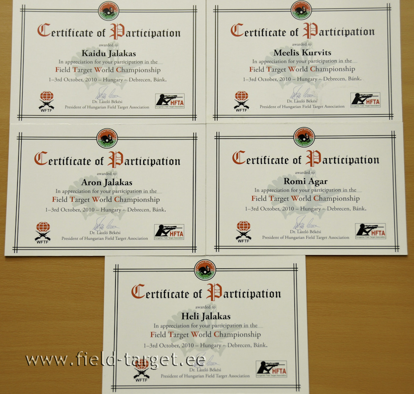 Eesti tiimi osavõtusertifikaadid